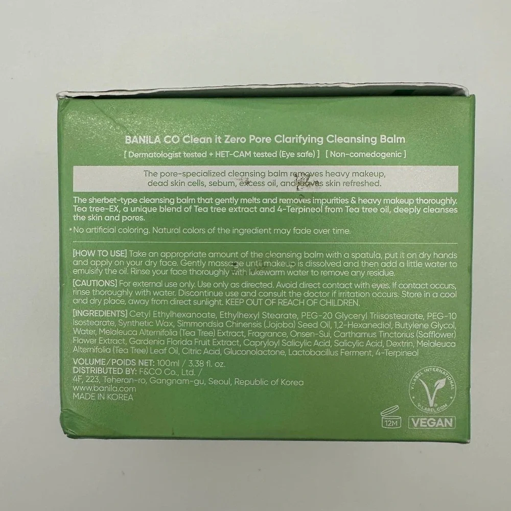 Banila Co Clean It Zero Pore Clarifying Cleansing Balm Tea Tree-EX 100ml Vegan